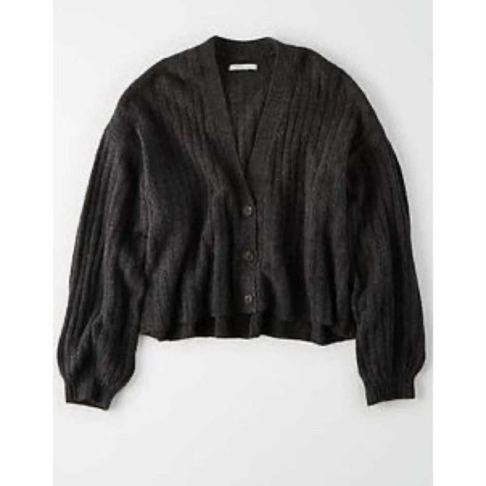 American Eagle Ribbed Cropped Puff Sleeve Cardigan